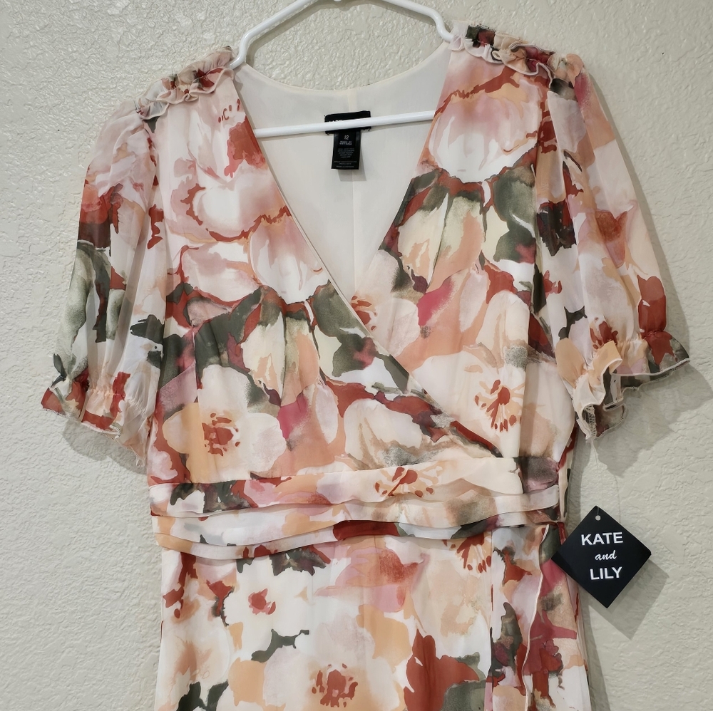 Kate Lex High Low Floral Dress - Pink and Cream - Picture 3 of 5